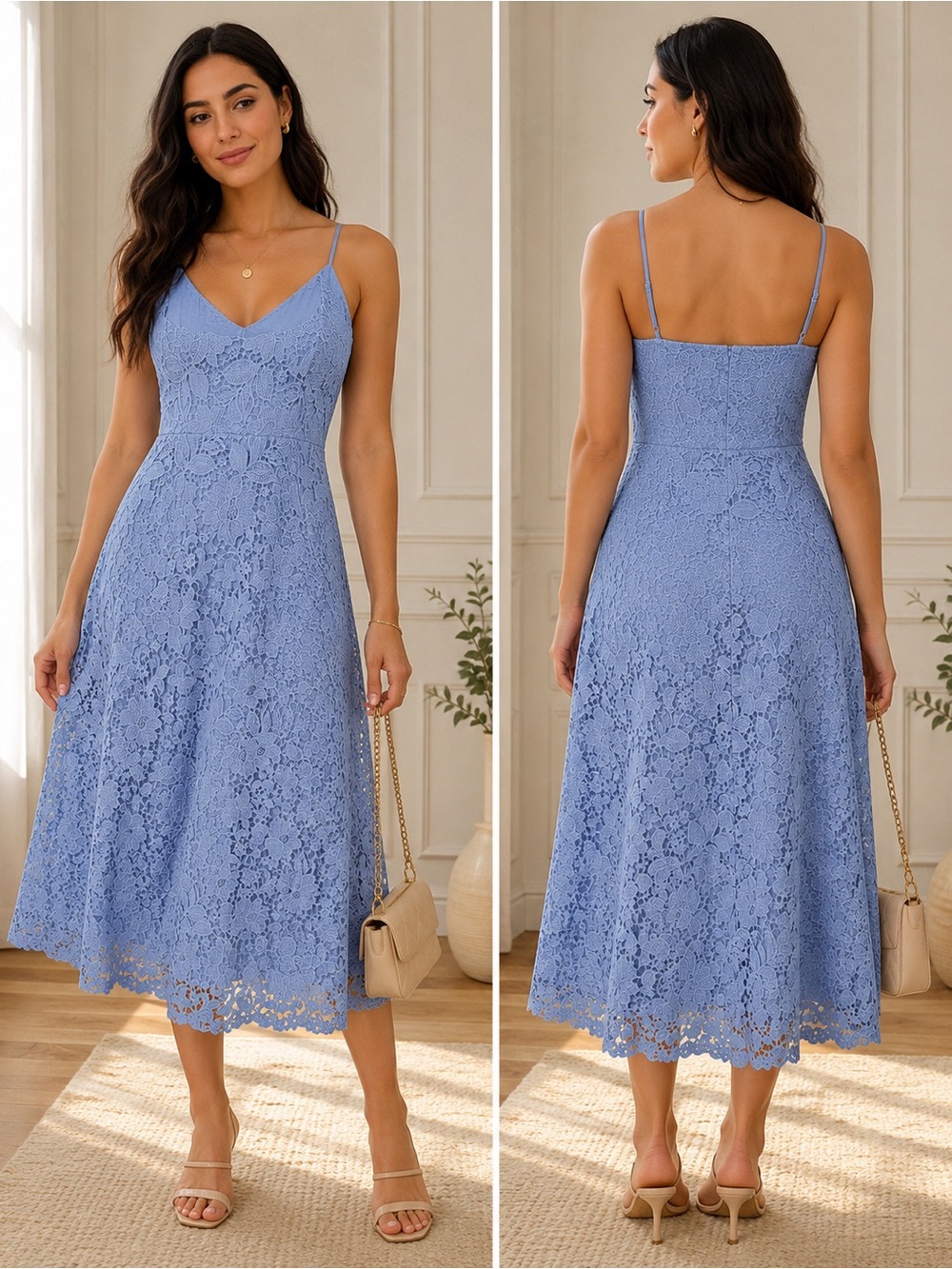 Light Blue Floral Lace Midi Dress
